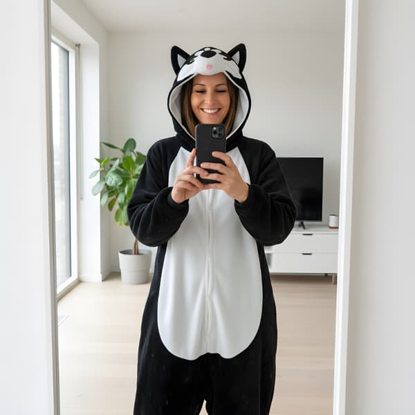 Kigurumi Pyjamas Kostume Sort Husky XL: 175 - 185cm