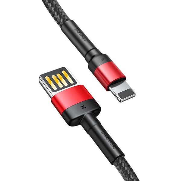 Baseus Cafule Lightning USB-kaapeli (kaksipuolinen) 2.4A 1m (musta-punainen)