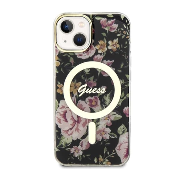 Guess Flower MagSafe - iPhone 14 -kotelo (musta)