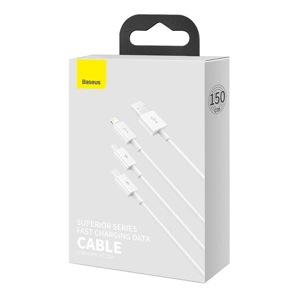 Baseus Superior Data USB-pikalatauskaapeli M+L+C-laitteille 3.5A 0.5M (valkoinen)