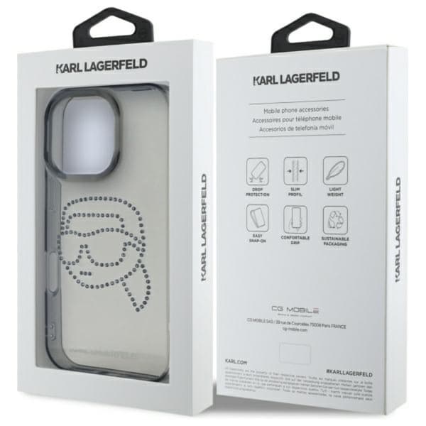 Karl Lagerfeld IML Rhinestones Karl Head - Etui til iPhone 16 Pro Max (Sort)