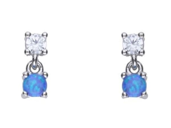 Sølvøreringe med opal og cubic zircons blå hængende dameørestikker