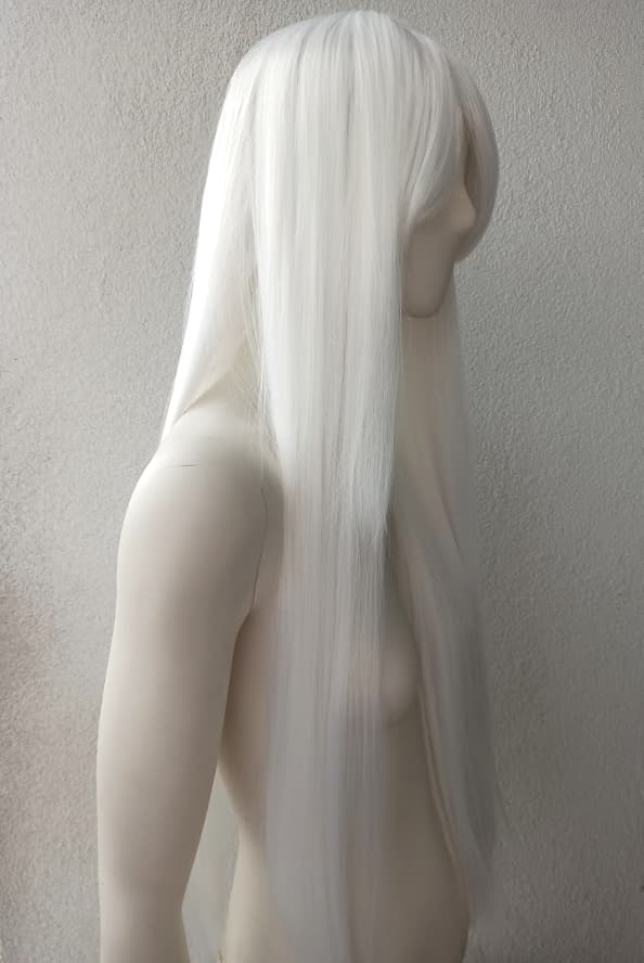 vit lång peruk med lugg cosplay värmebeständig