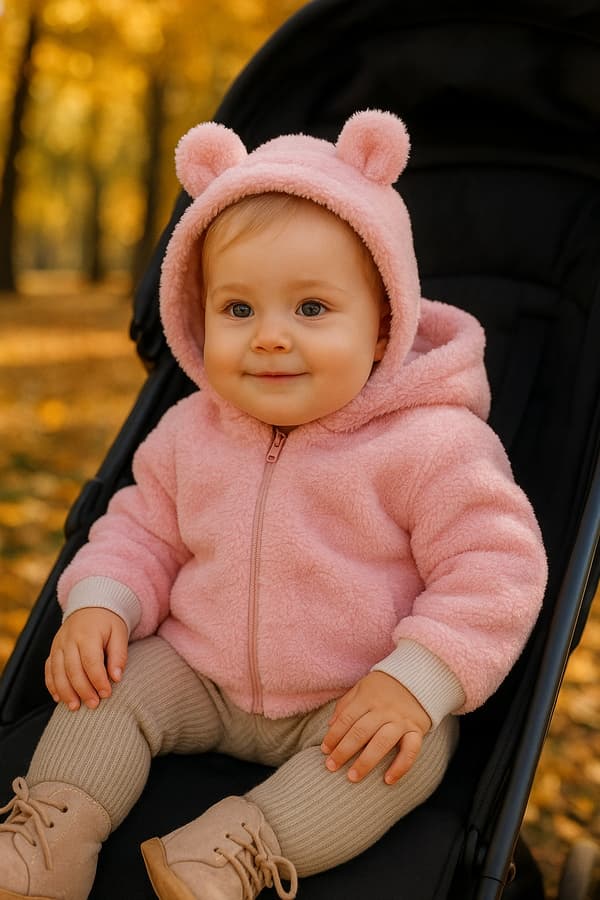 Babysweatjakke efterår 56 med hætte, lynlås, pink