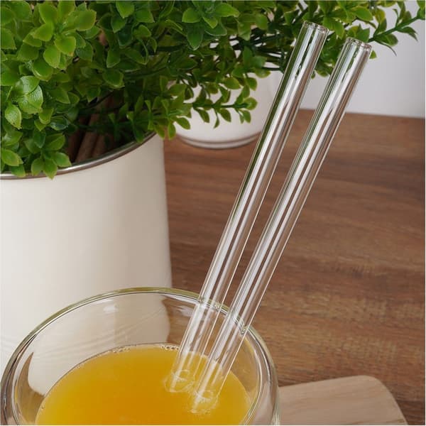 Glas-sugerør med renser, 20 cm, 5 stk.