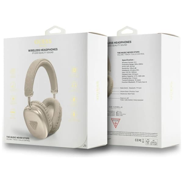 Guess Bluetooth 5.3 Metallic Triangle Logo Guldfärgade Over-Ear Hörlurar