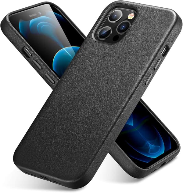 ETUI TIL APPLE IPHONE 12 PRO MAX SORT IMITATIONSLÆDER MED SOLID BAGSIDER