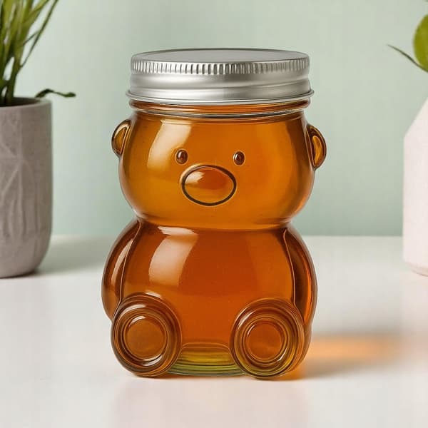 Glaskrukke Bamse 300ml 4 stk. Bryllup Dåb Nadver til honningmarmelade