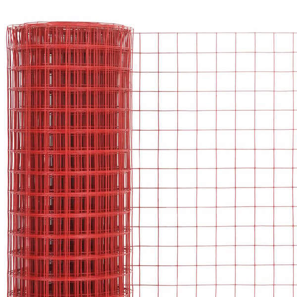 vidaXL stål- og PVC-nethegn 25x1 m rød