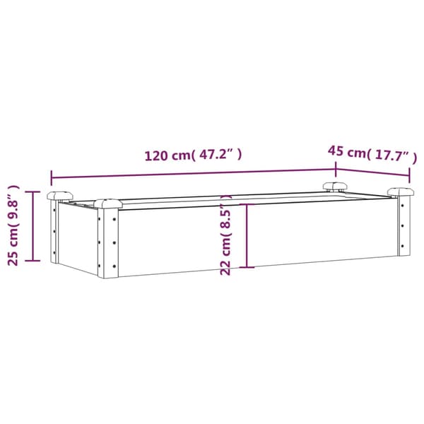 vidaXL Upphöjd rabatt med foder, grå, 120x45x25 cm, gran