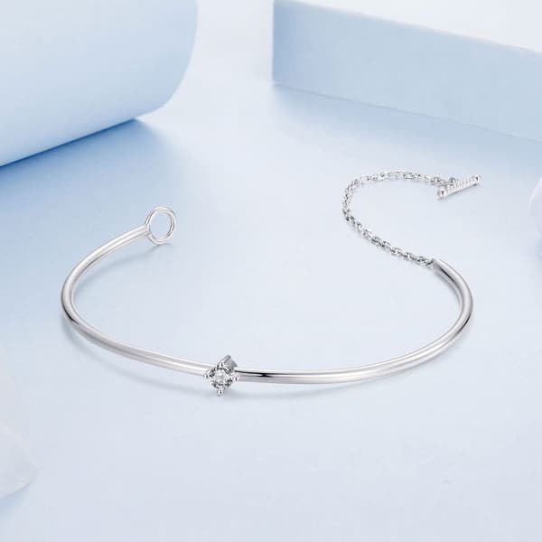 Stift armband med kristall, 925 silver, 18 cm
