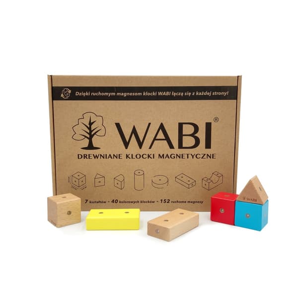 WABI Magnetiska Träklossar 40 Bitar med 152 Magneter 3+