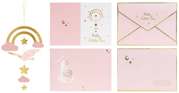 Pink babyshowerkort med vedhæng STORC 14x20