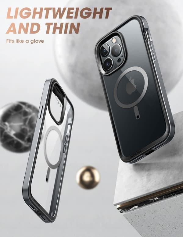 APPLE IPHONE 14 PRO MAX -PUHELINKOTELO, KIRKAS, MUSTA TAKAA + MAGSAFE