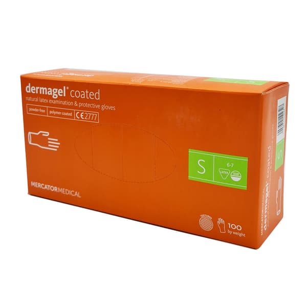 S Mercator Dermagel -pinnoitetut lateksikäsineet 100 kpl