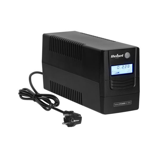 Rebel Plus 650VA/360W LCD UPS nödströmsenhet med USB och RJ45