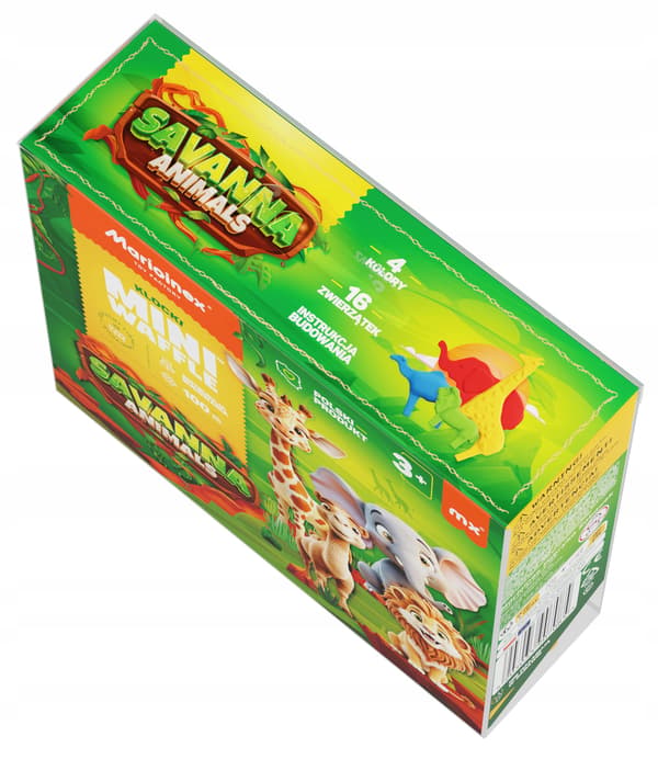 Marioinex WAFFLE mini Savanndjursklossar, 100 bitar inklusive 16 djur