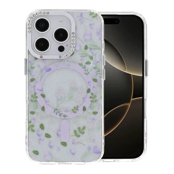 Blomstret Cover med Magsafe til iPhone 16 Pro Max - Lavendel