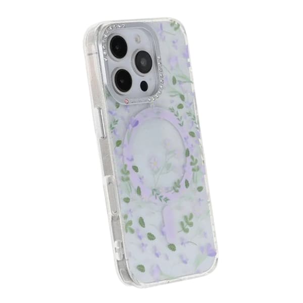 Blomstret Cover med Magsafe til iPhone 16 Pro - Lavendel