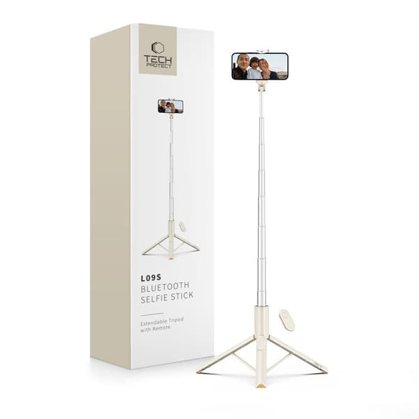Tech-Protect L09S selfie stick med stativ – beige