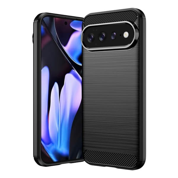 Google Pixel 11 Pro XL TPU Cover Kulfiber Tekstur - Sort