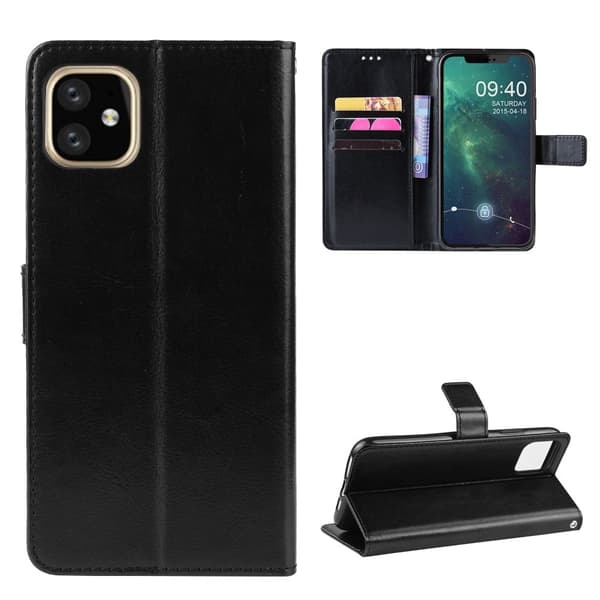 Crazy Horse Wallet Cover til iPhone 12 Mini - Sort