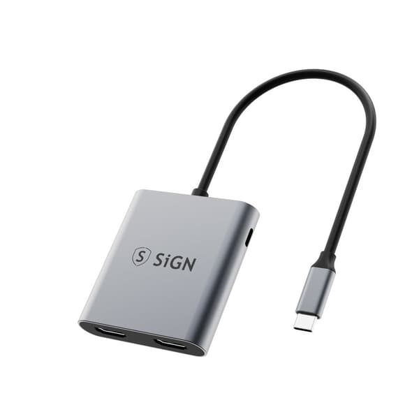 SiGN 2in1 -sovitin, USB-C - 2 × HDMI 2.0 + USB-C, 4K 100W PD