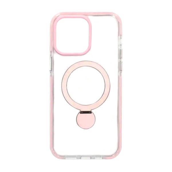 Magsafe Cover til iPhone 15 Pro - Transparent pink med ringholder