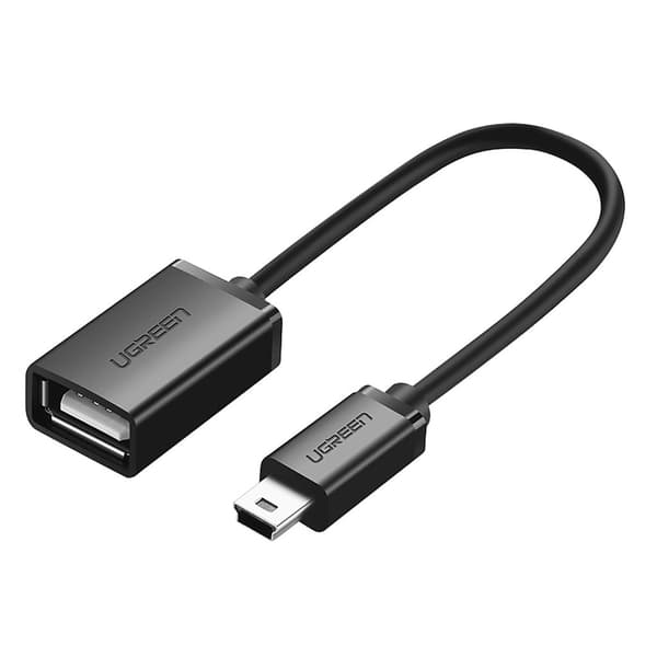 Ugreen Mini USB-B (uros) - USB-A (naaras) OTG-adapteri, 10 cm - harmaa