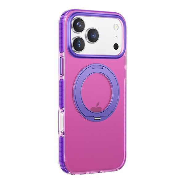 Iridescent Shockproof Case with 360 degree Rotatable Kickstand For iPhone 17 Pro Rose Red