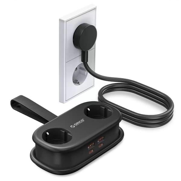 Orico AP3 2-vejs strømskinne med 2x USB-A & 2x USB-C – sort