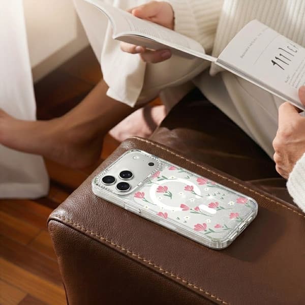 Blomstret Cover med Magsafe til iPhone 17 Pro Max - Rosa