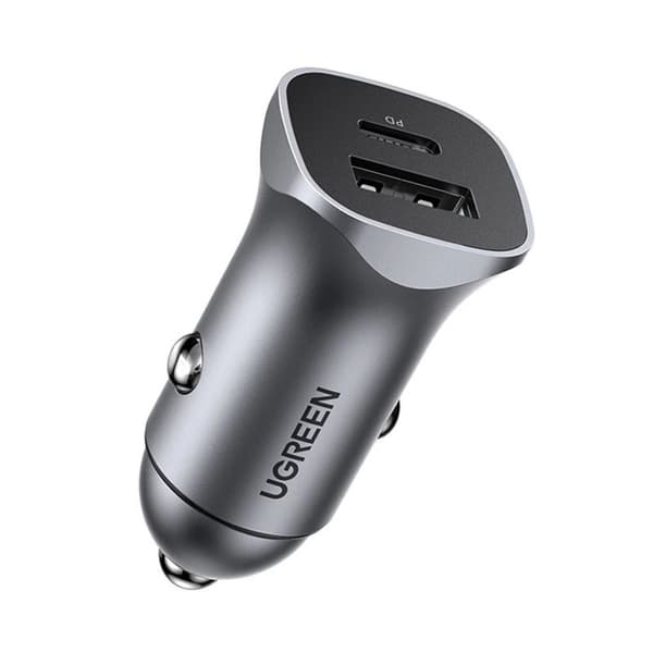 Ugreen biloplader USB-C / USB-A, 24W, PD, QC - Grå
