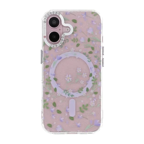Blomstret Cover med Magsafe til iPhone 16 - Lavendel