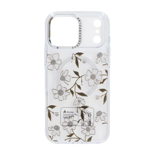 Glitrende Rhinestone Magnetisk Etui til iPhone 17 Pro Lille Guldblomst