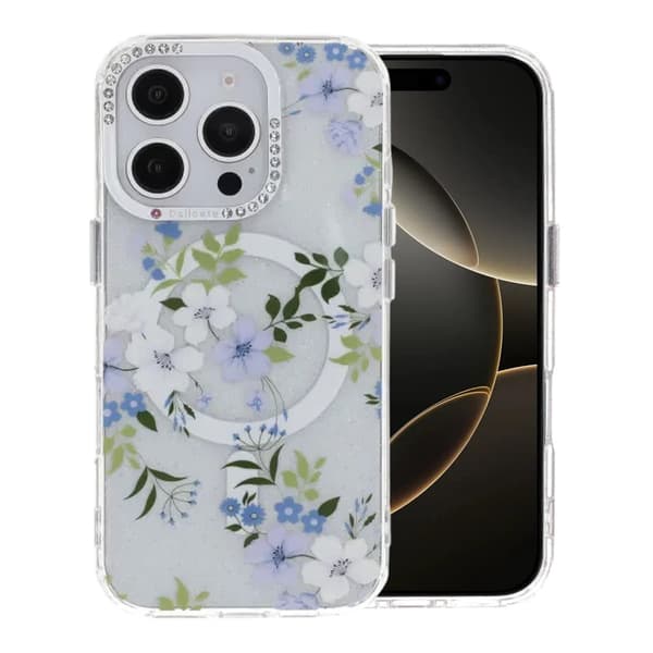 Blomstret cover med MagSafe til iPhone 16 Pro - Blå
