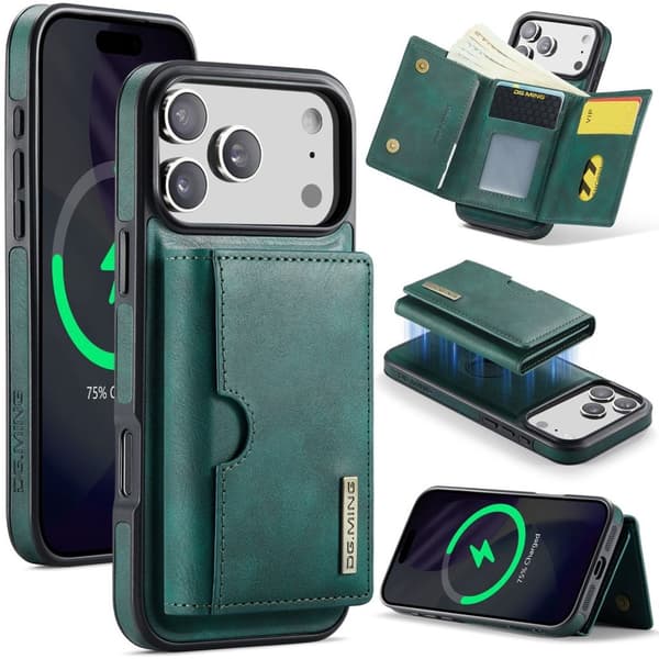 DG.MING iPhone 18 Pro/17 Pro -kotelo magneettilompakolla - Vihreä