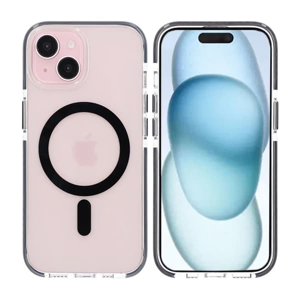 iPhone 15 Mobilcover Magnet Dobbelt Beskyttelse - Sort