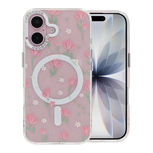 Blomstret Cover med Magsafe til iPhone 17 - Rosa
