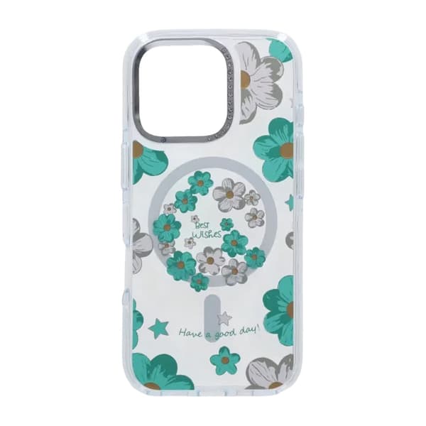 Gradient Blomster Magnetisk Cover til iPhone 16 Pro Grøn