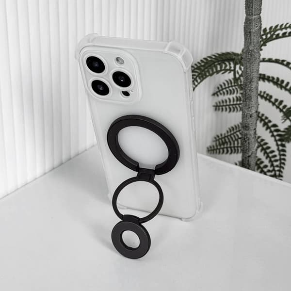 Sammenklappelig Dobbelt Magnetisk Telefon Ringholder Sort