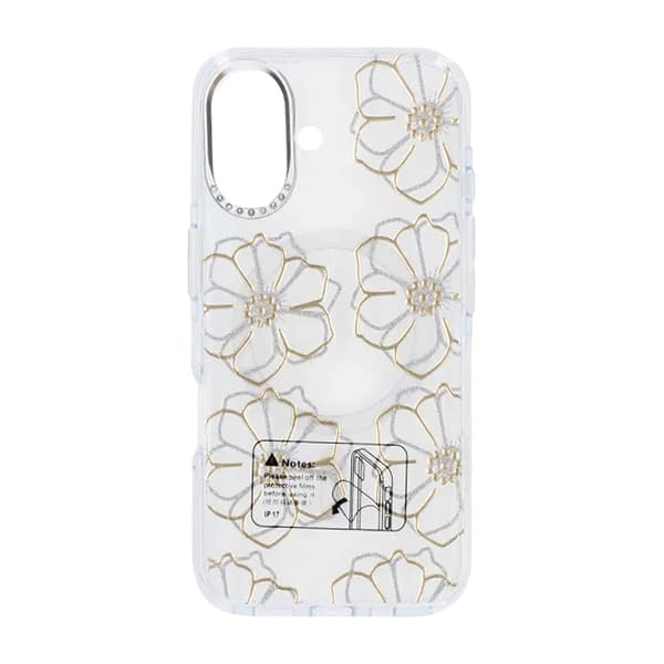 Glitrende Rhinestone Magnetisk Etui til iPhone 17 Stor Guldblomst