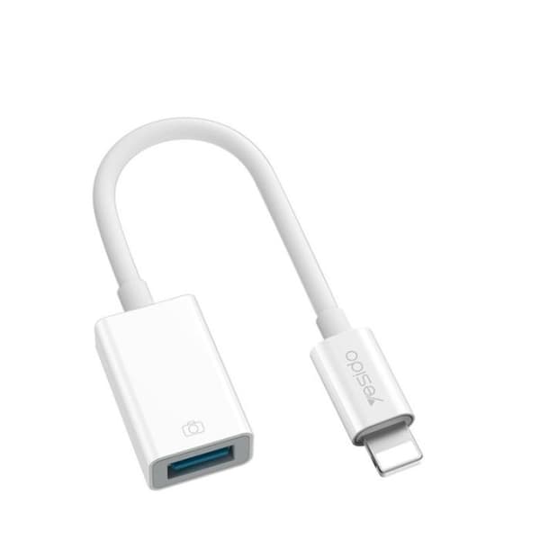 Yesido USB-A - Lightning OTG -sovitin, 15 cm - Valkoinen