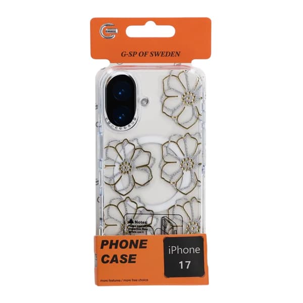 Glitrende Rhinestone Magnetisk Etui til iPhone 17 Stor Guldblomst