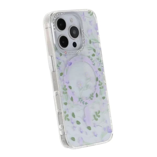 Blomstret Cover med Magsafe til iPhone 16 Pro Max - Lavendel