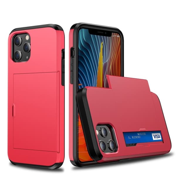 iPhone 12 mini skal med skjutbart kortfack - Röd