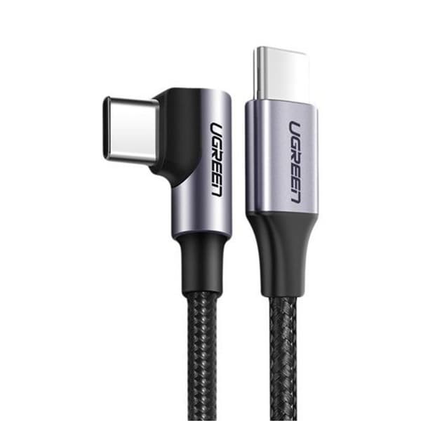 UGREEN USB-C - kulma USB-C -kaapeli, PD, 60W, 3A, 2m - Harmaa/musta