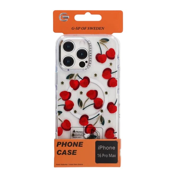 Glitrende Rhinestone Magnetisk Etui til iPhone 16 Pro Max Kirsebærrød