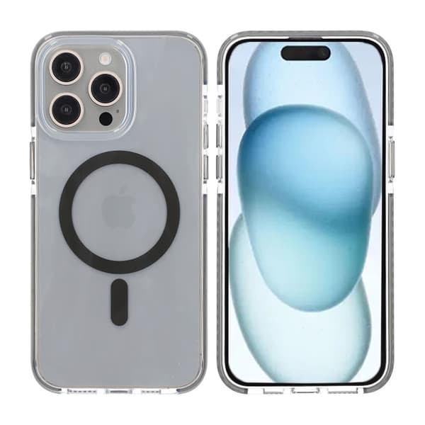 iPhone 15 Pro Max Mobilcover Magnet Dobbelt Beskyttelse - Grå