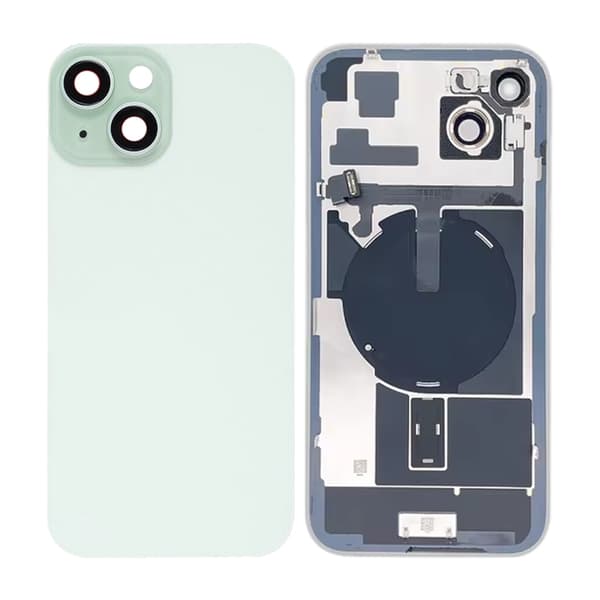 iPhone 15 Plus Bagside Glas med smådele - Grøn